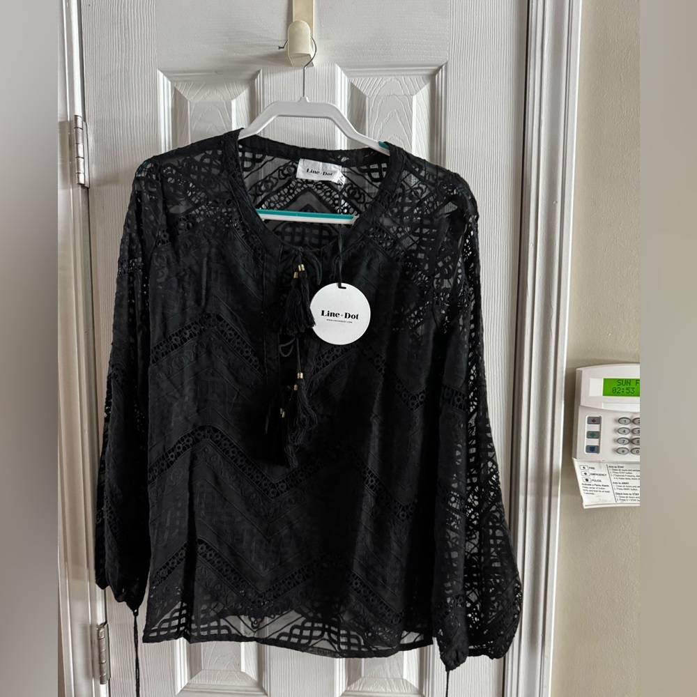 Line & Dot Black Crochet Blouse